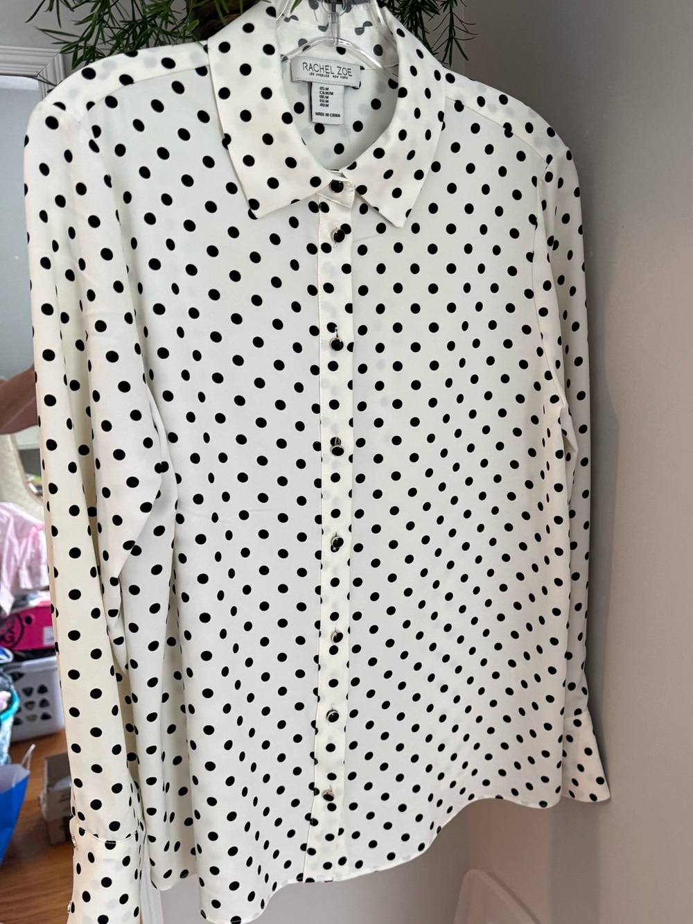 Rachel Zoe White Shirt with Black Polka Dots